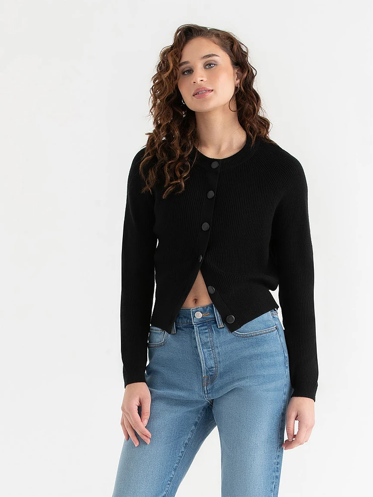 Ribbed Button Front Cardigan