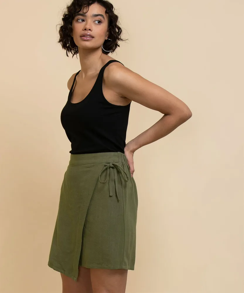 RICKI'S Meraki Asymmetric Hem Mini Wrap Skirt