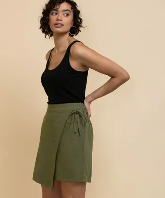 Meraki Asymmetric Hem Mini Wrap Skirt