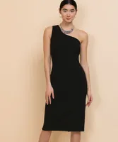 One Shoulder Black Midi Dress