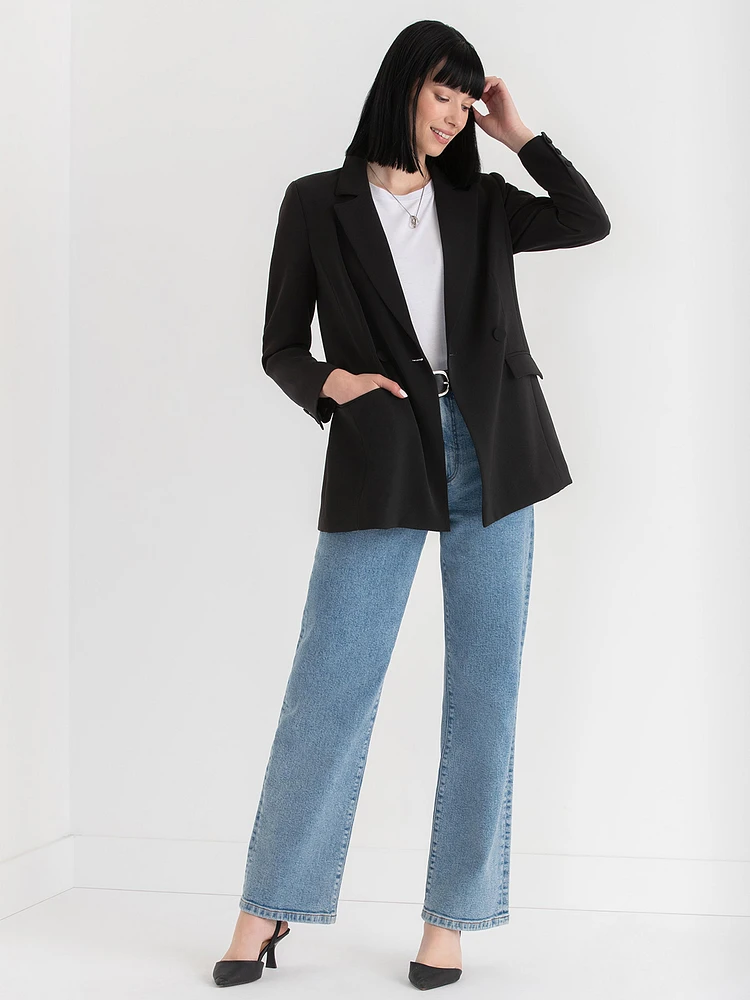 Crepe Double Breasted Relaxed Blazer