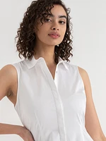 Sleeveless Midi Shirtdress with Back Cutout Luxe Poplin