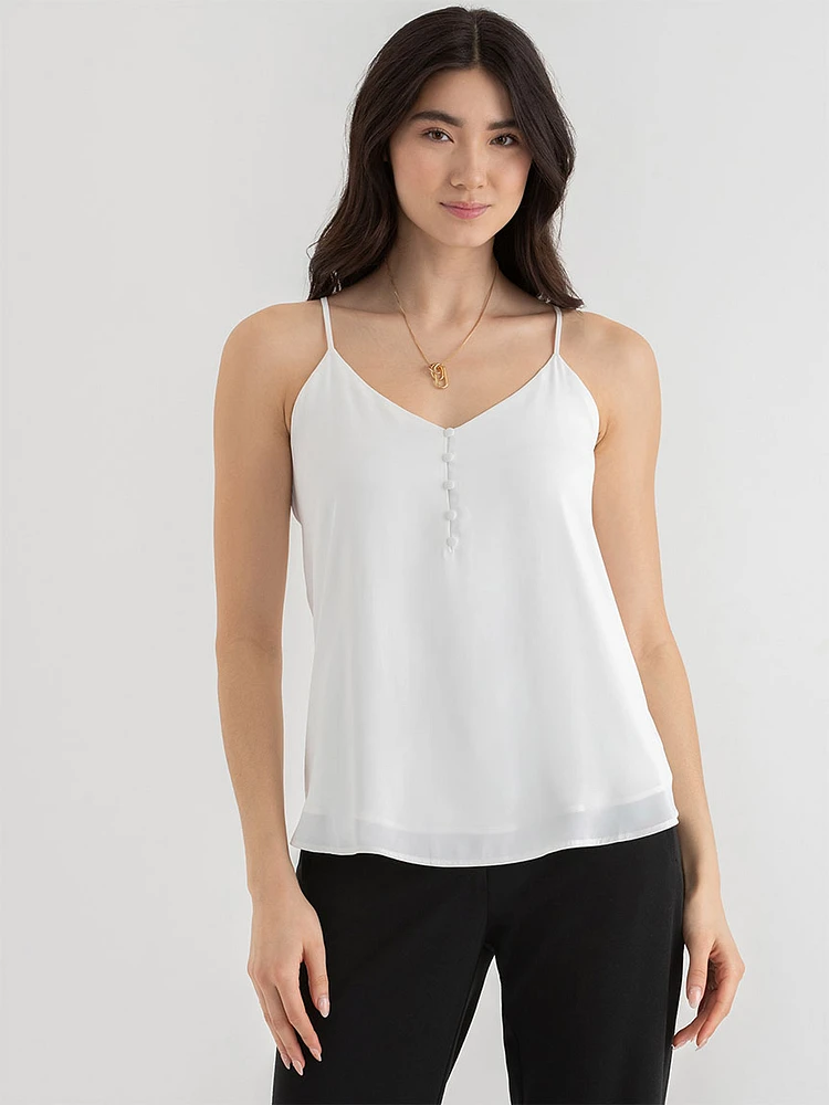 Sadie Strappy V-Neck Tank with Button