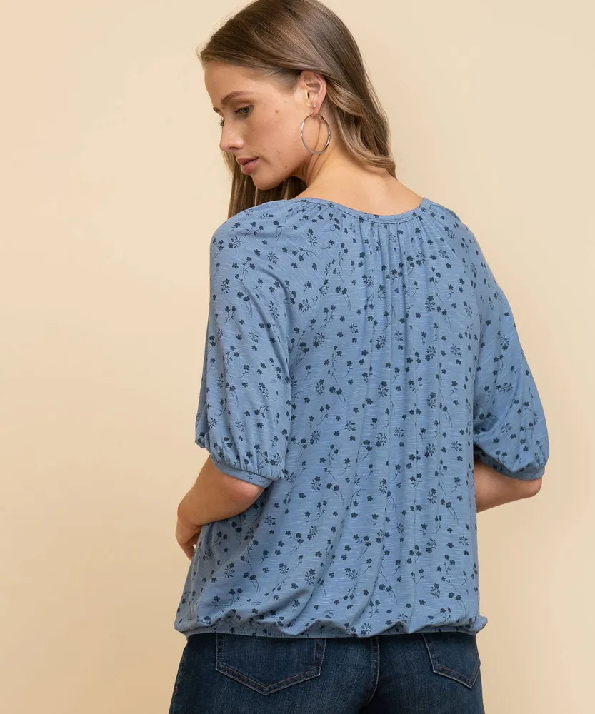 Notch Neck Bubble Peasant Top