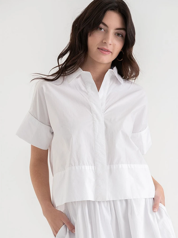 Short Sleeve Collared Poplin Shirt