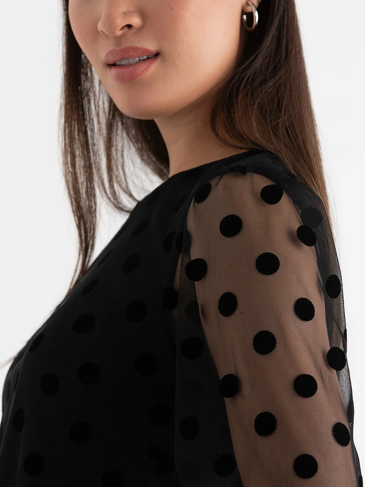 Tulle Puff Sleeve Polkadot Top