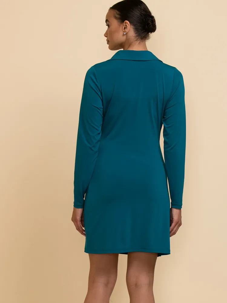 Long Sleeve Collared Wrap Dress