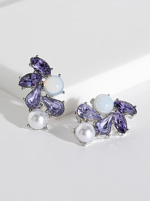 Large Pearl and Crystal Stud Earrings