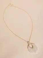 Long Gold Necklace with White Pendant