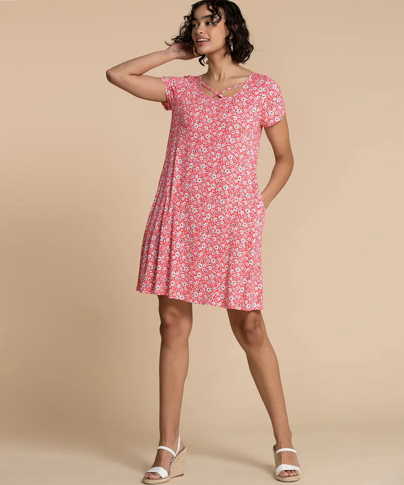Short Sleeve Dress With Criss-Cross Neck