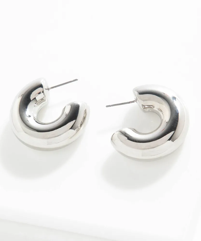 Medium Chunky Silver Hoop Earrings