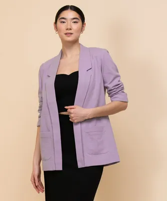 Textured Mid-Length Open Blazer
