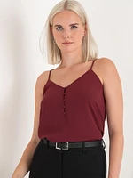 Sadie Strappy V-Neck Tank with Button