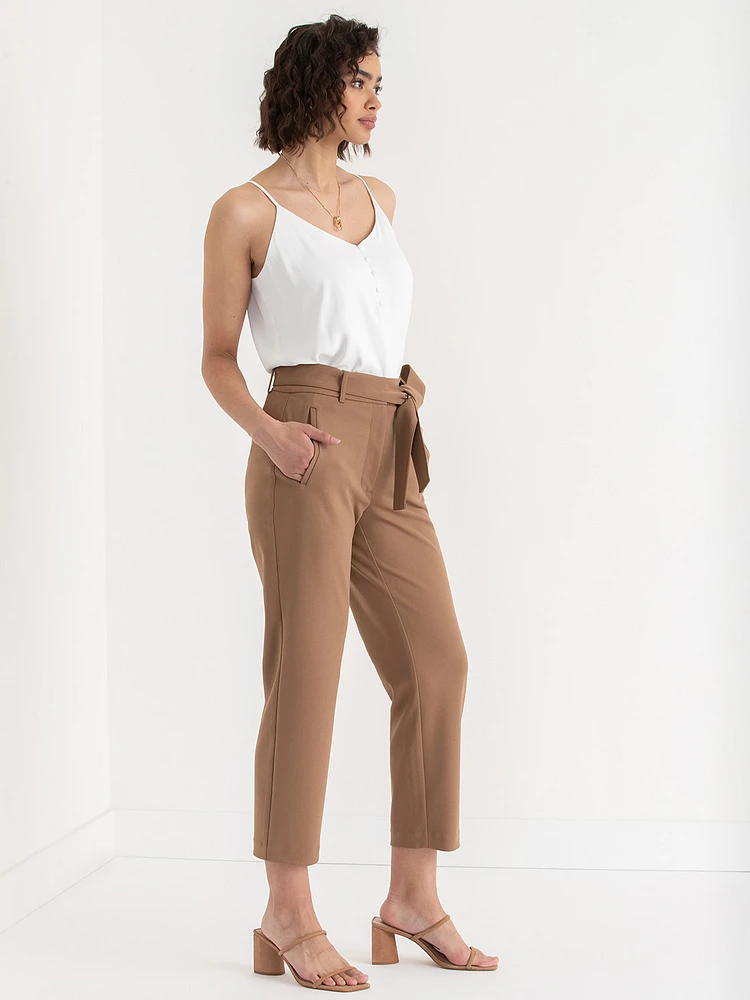 Belted Straight Crop Pant Scuba Crepe