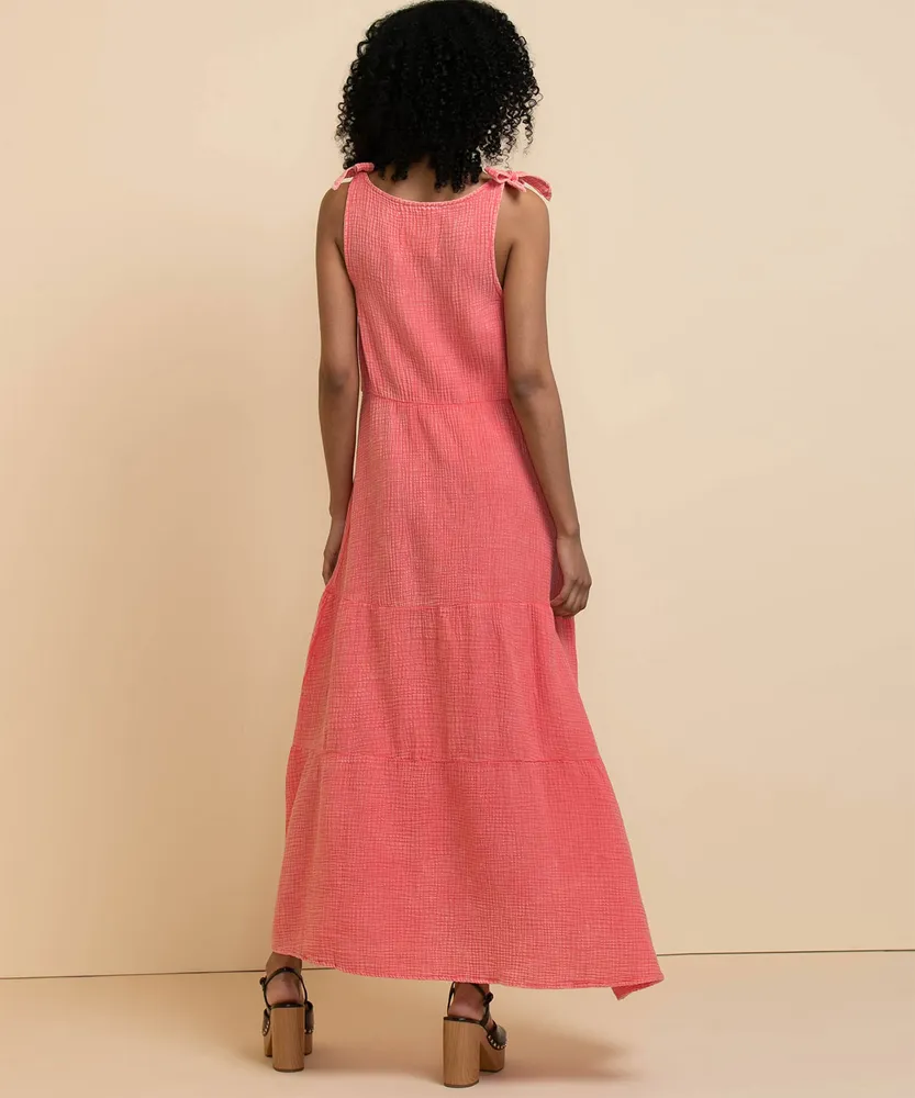 Cupio Sleeveless Tiered Tie Shoulder Midi Dress