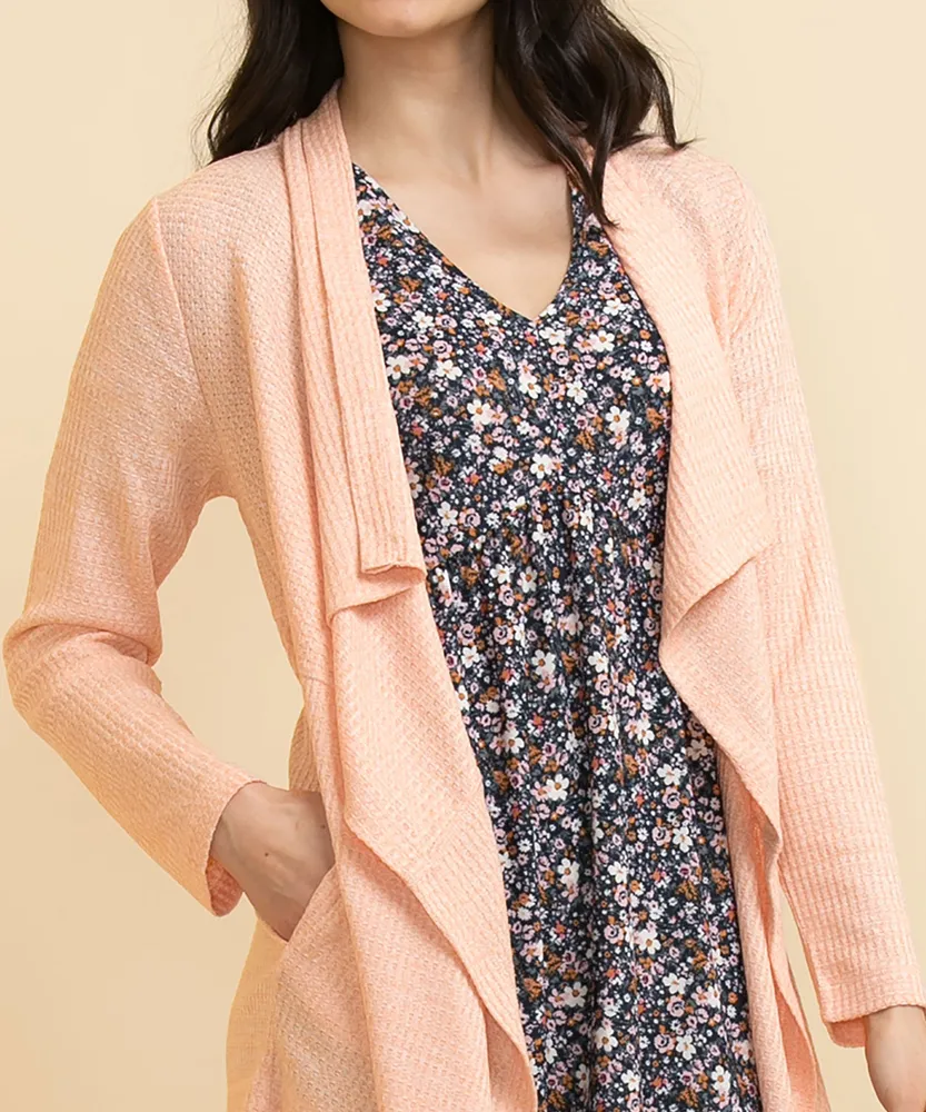 Drape Front Waffle Cardigan