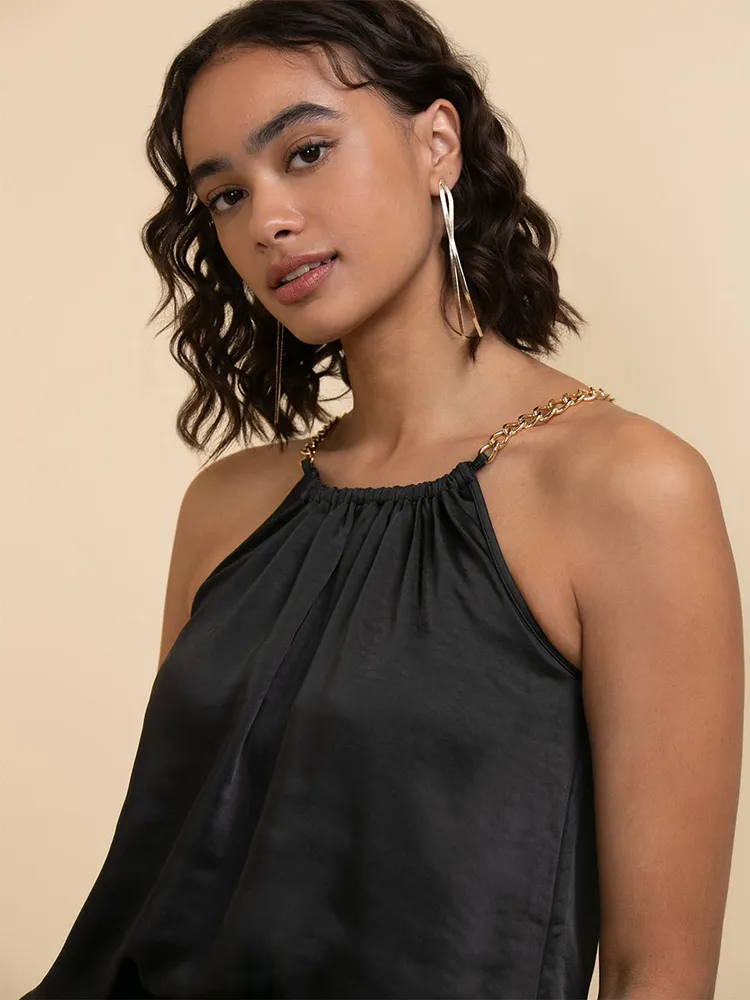 Satin Chain Halter Blouse