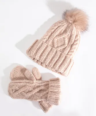 Soft Cable Knit Hat & Mitten Set