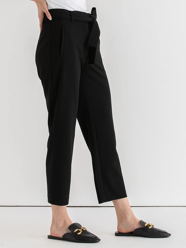 Belted Straight Crop Pant Scuba Crepe