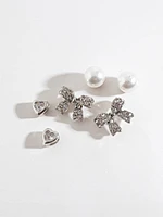 Heart, Pearl + Bow Stud Earrings Trio