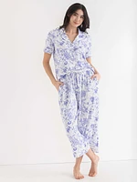 Short Sleeve Button Down Shirt with Crop Pant Sleep Set