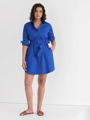 Roll Sleeve Shirtdress with Belt