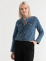 Collarless Denim Jacket