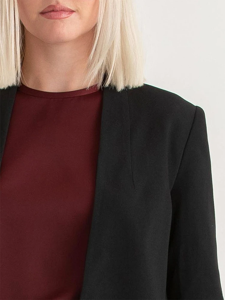 Collarless Open Front Blazer Crepe