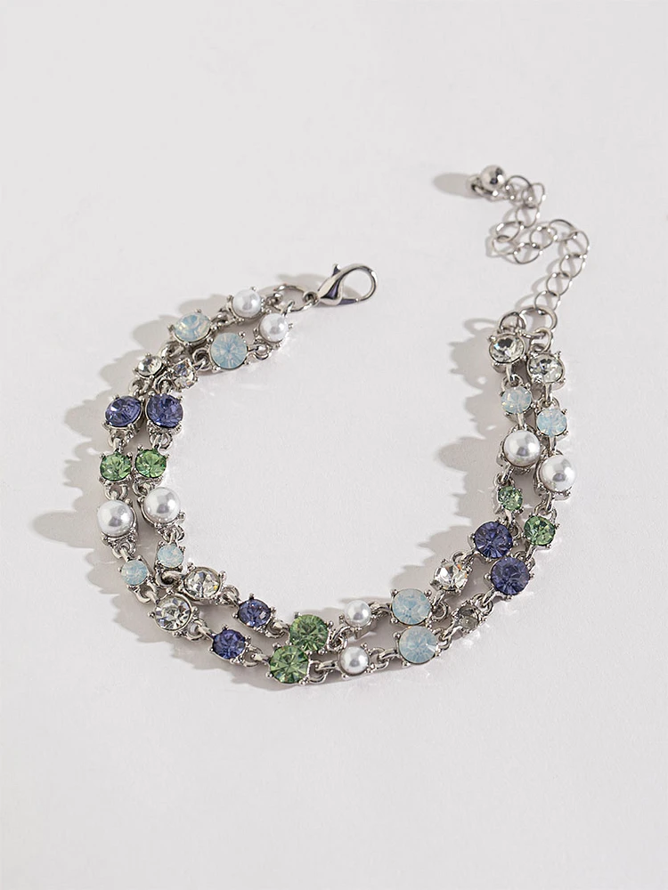 Multi-Coloured 2-Layer Gem Bracelet