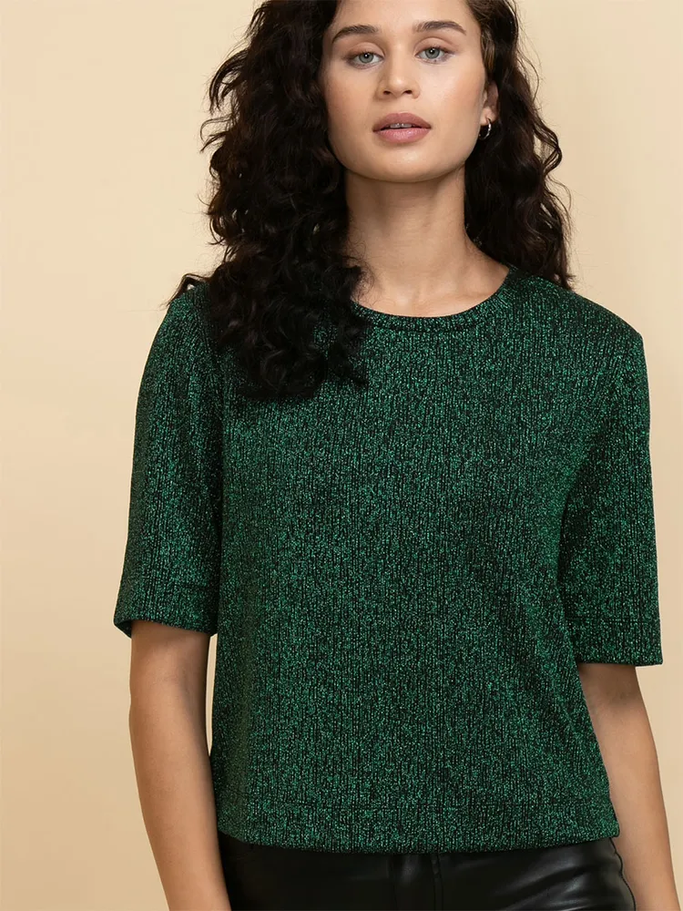 Short Sleeve Boxy Tee with Shoulder Pads