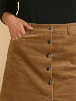 Button-Front Wide Wale Corduroy Skirt