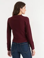 Ribbed Button-Sleeve Sweater