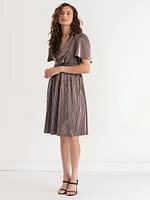 Tiered Flutter Sleeve Plisse Dress