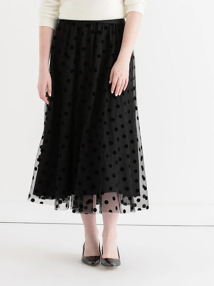 Flocked Dot Skirt