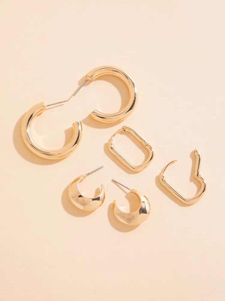 Trio Pack Huggie, Squoval, and Tube Hoop Earrings