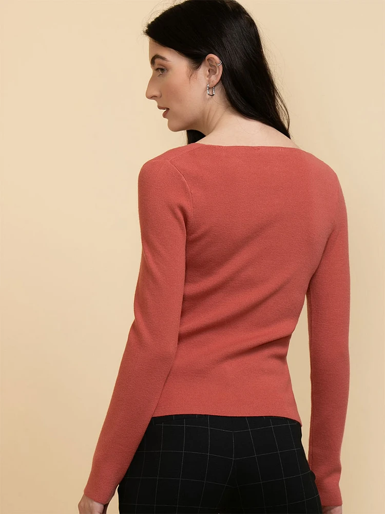 Square Neck Ribbed Sweater