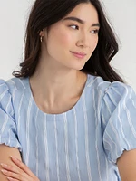 Dobby Stripe Puff Sleeve Top