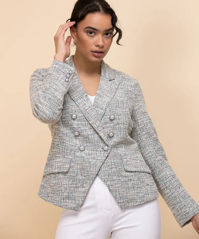 Double Button Knit Boucle Blazer