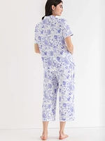 Short Sleeve Button Down Shirt with Crop Pant Sleep Set