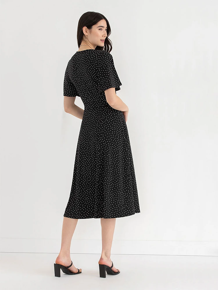 Short Sleeve Faux Wrap Midi Dress