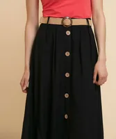 Textured Midi Skirt with Wood Buttons