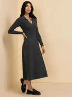 Polo Collar Ribbed Sweater Dress