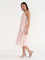 V-Neck Pleated Skirt Midi Dress