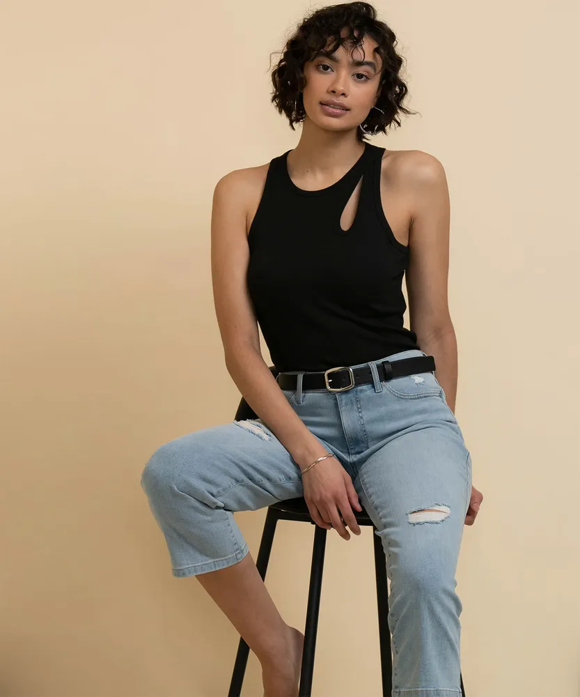 Sleeveless Rib Top with Cut-Out