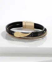 Black Snap Bracelet with Leaf