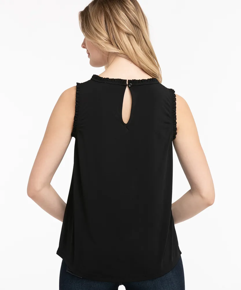 Sleeveless Ruffle Trim Top