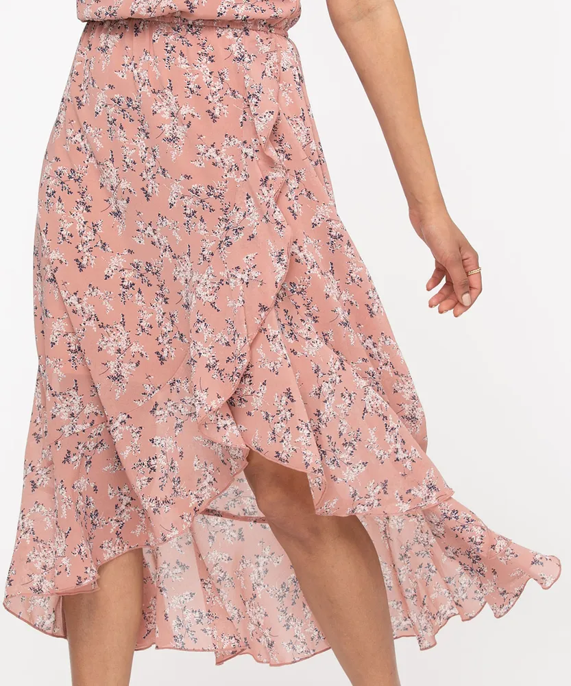 Ruffled Faux Wrap Midi Dress