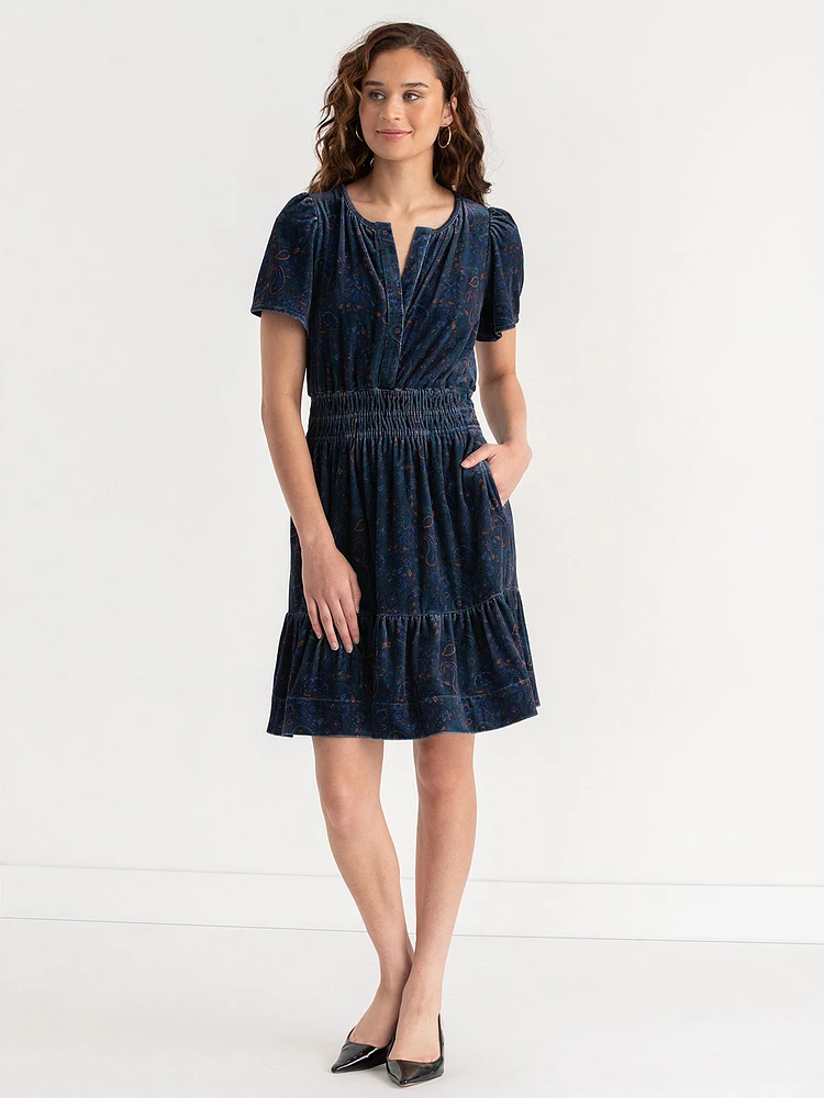 Tiered Flutter Sleeve Velvet Dress