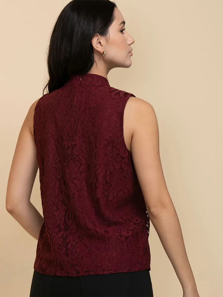 Sleeveless Lace Mockneck Blouse