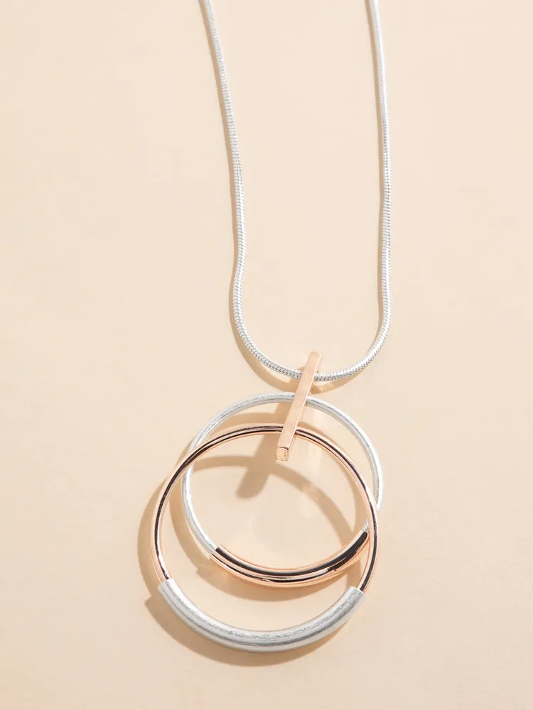 Long Silver Necklace with Circle Pendants